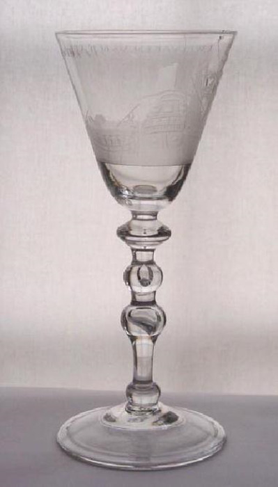 Gegraveerd kelkglas met afbeelding van walvisvaart